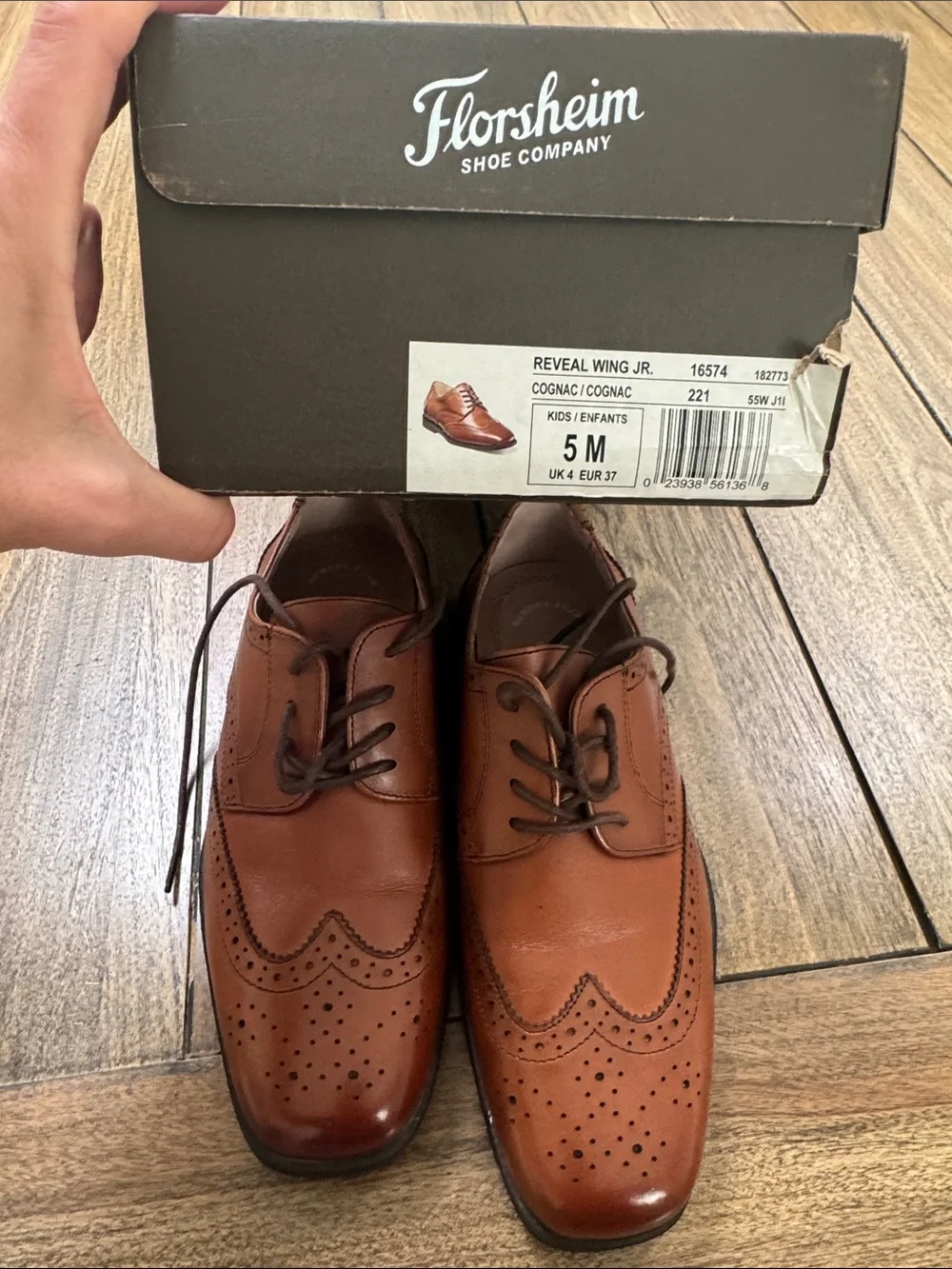 Boys Tan Leather Wingtip Dress Shoes - Classic Brogue Lace-Ups